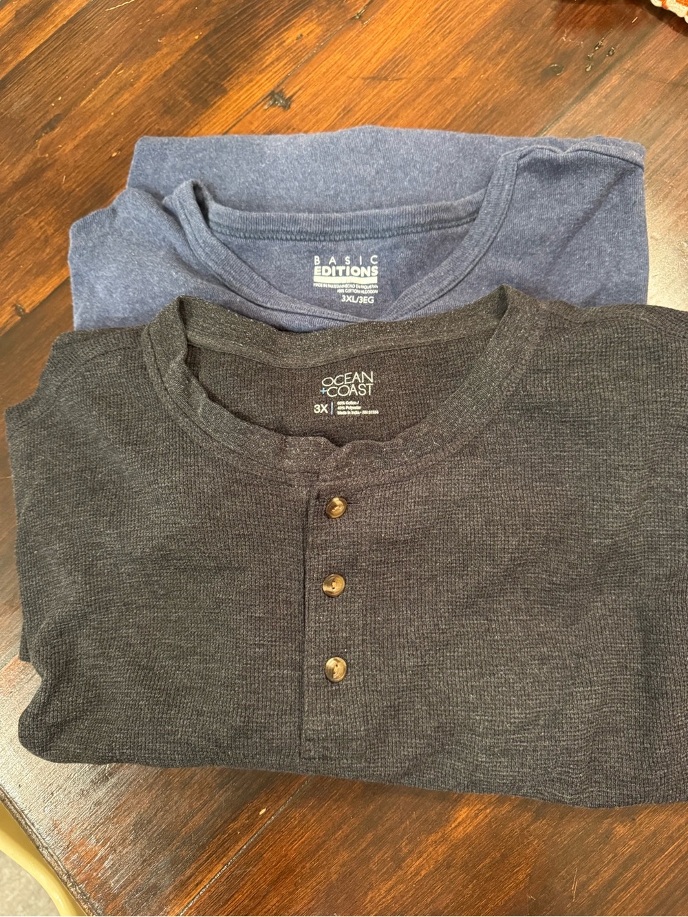 Men’s 3XL Long Sleeve Shirt Lot Basic Editions + Ocean & Coast Henley